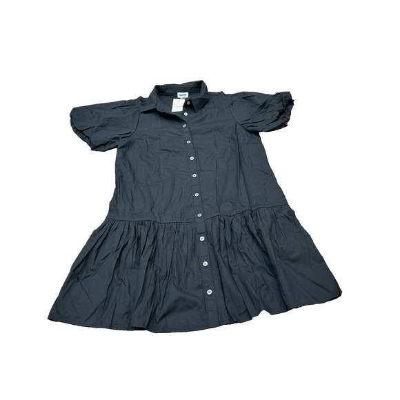 J.Crew Womens Black Stretch Puff Sleeve Button Up Mini Shirt Dress Size 6P NWT - Picture 1 of 7